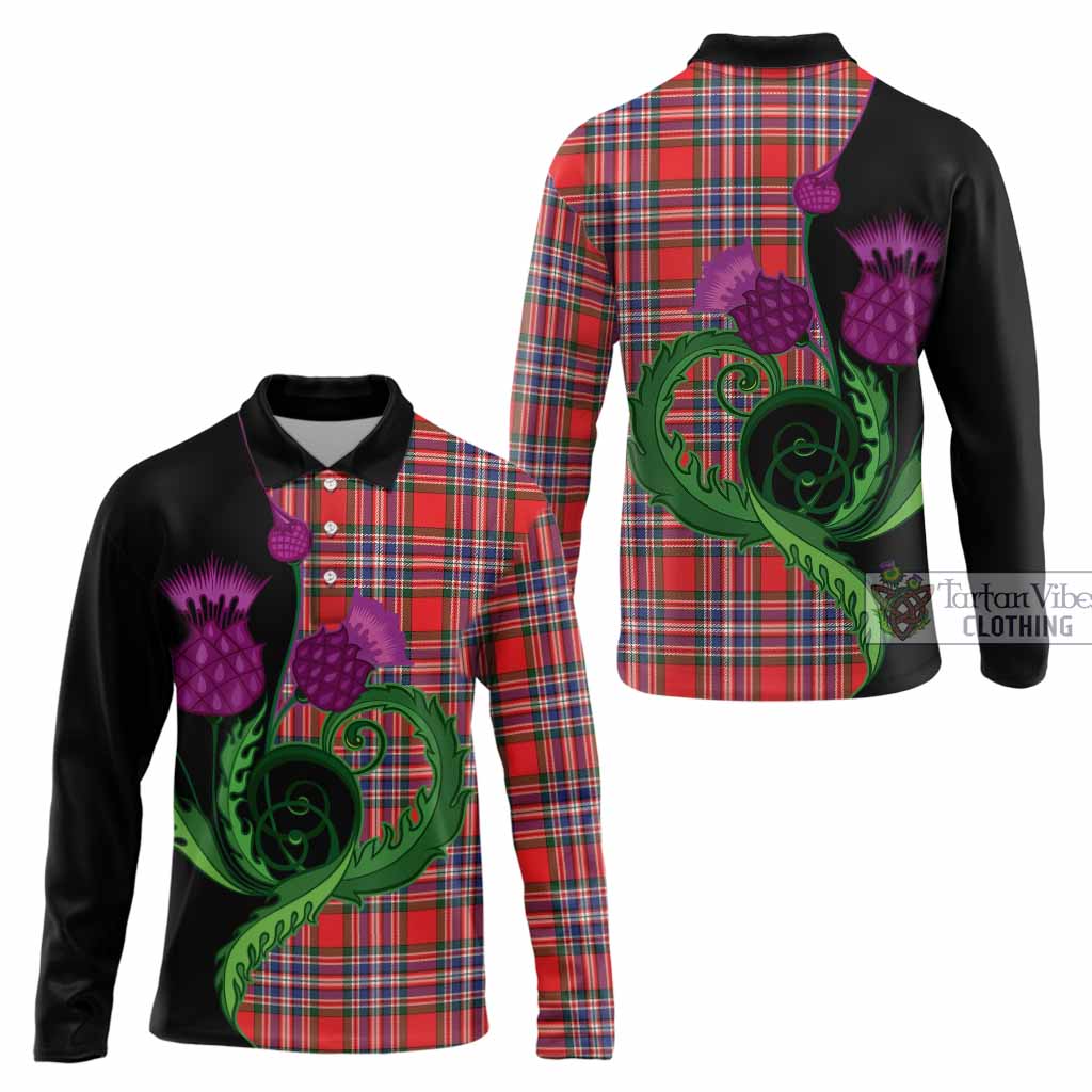 MacFarlane (McFarlane) Tartan Long Sleeve Polo Shirt Traditional Scottish Thistle