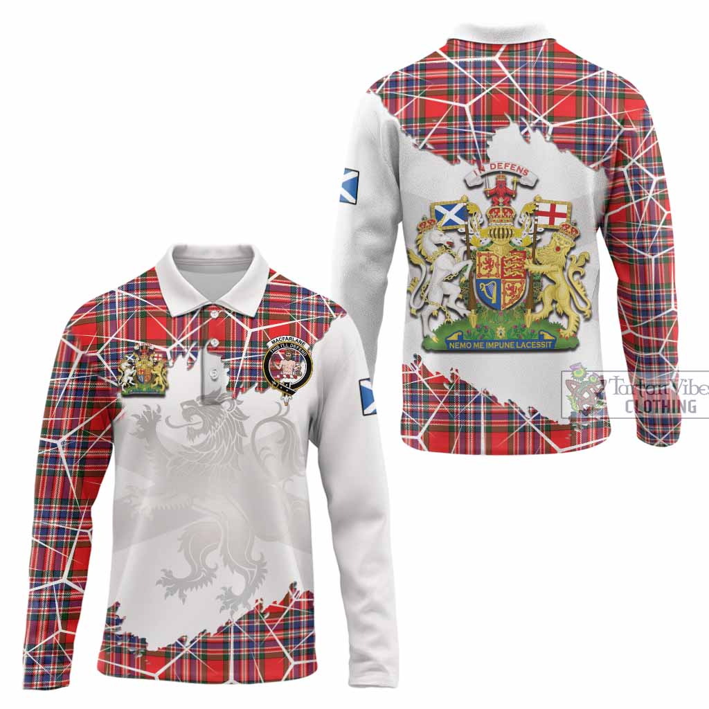 MacFarlane (McFarlane) Tartan Long Sleeve Polo Shirt with Family Crest and Lion Rampant Grunge Style