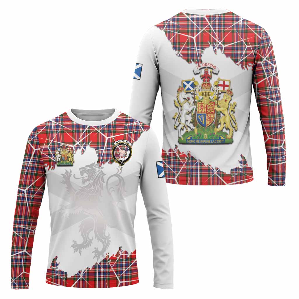 MacFarlane (McFarlane) Tartan Long Sleeve T-Shirt with Family Crest and Lion Rampant Grunge Style
