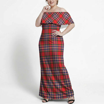 MacFarlane (McFarlane) Tartan Off Shoulder Ruffle Maxi Dress