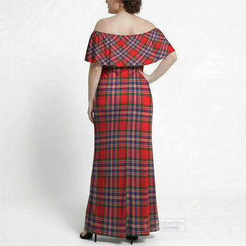 MacFarlane (McFarlane) Tartan Off Shoulder Ruffle Maxi Dress