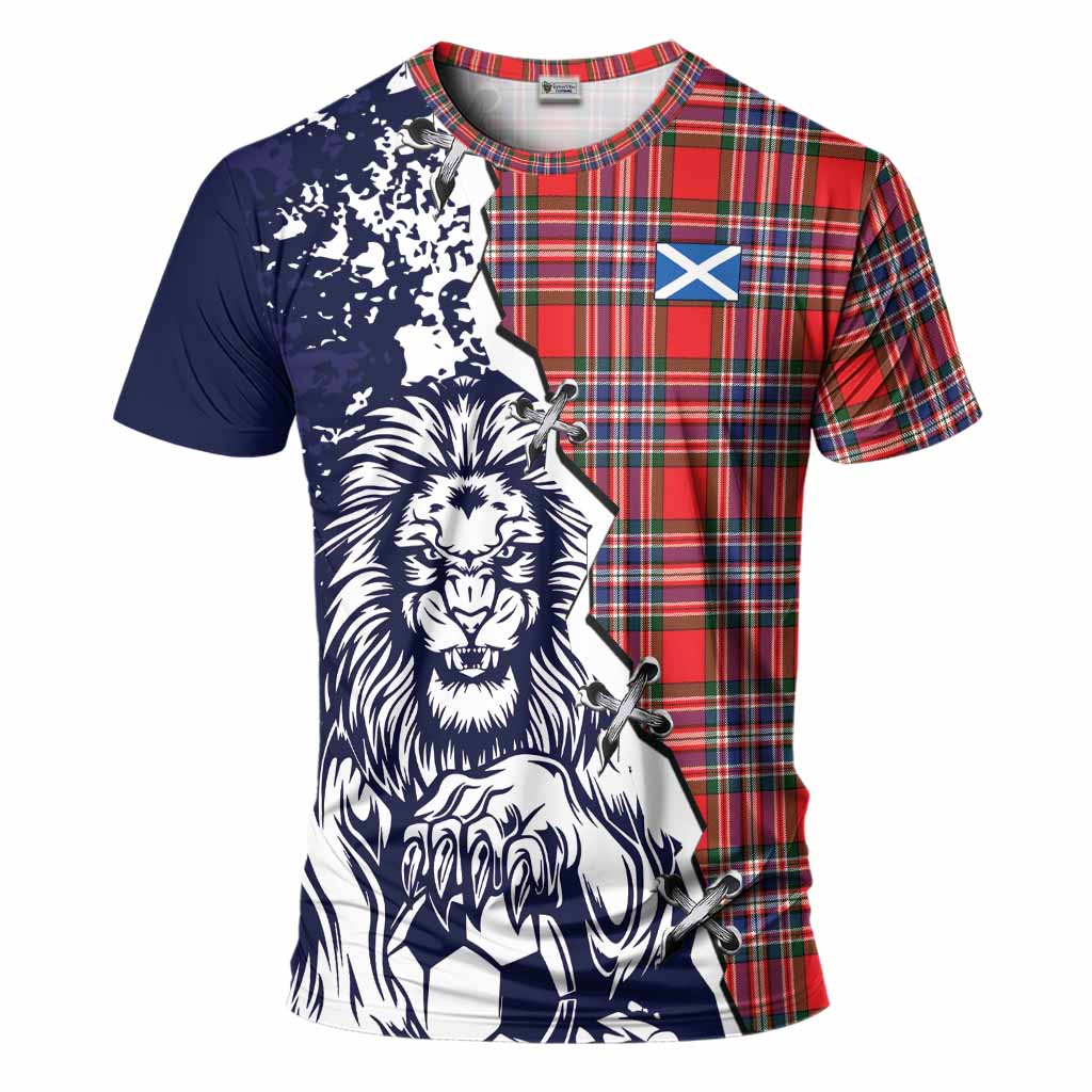 MacFarlane (McFarlane) Tartan Scottish T-Shirt Angry Lion With Soccer Ball Style