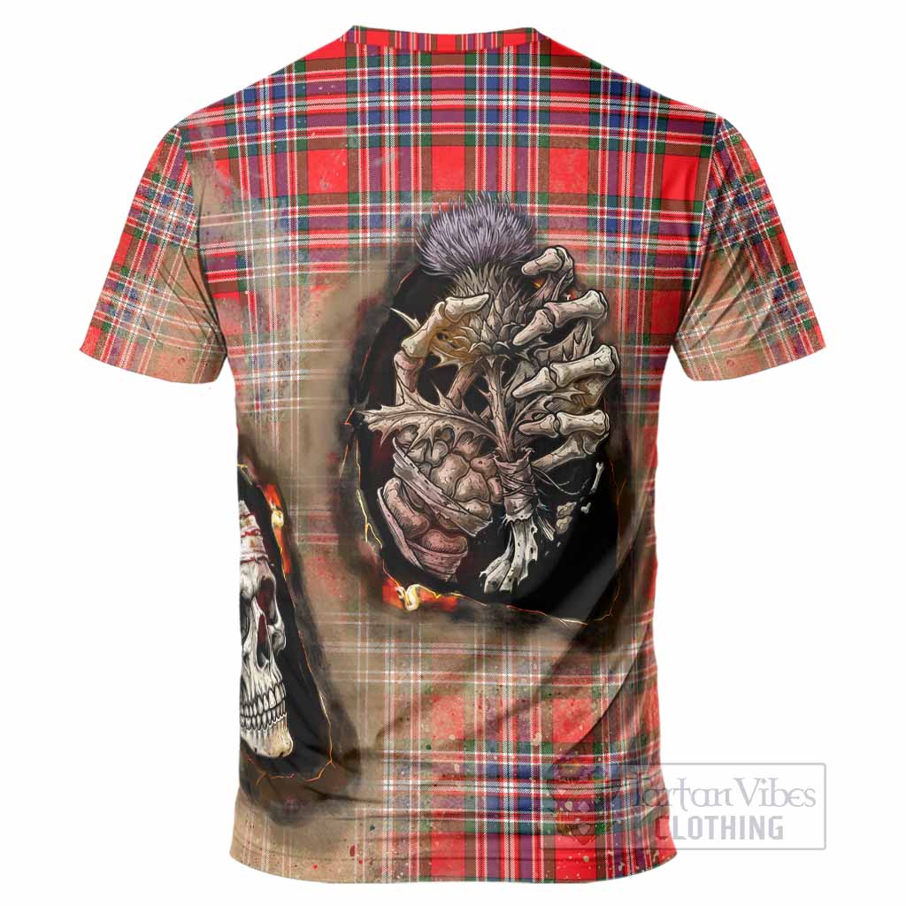 MacFarlane (McFarlane) Tartan T-Shirt Halloween Skeleton With Thistle Burning Effect