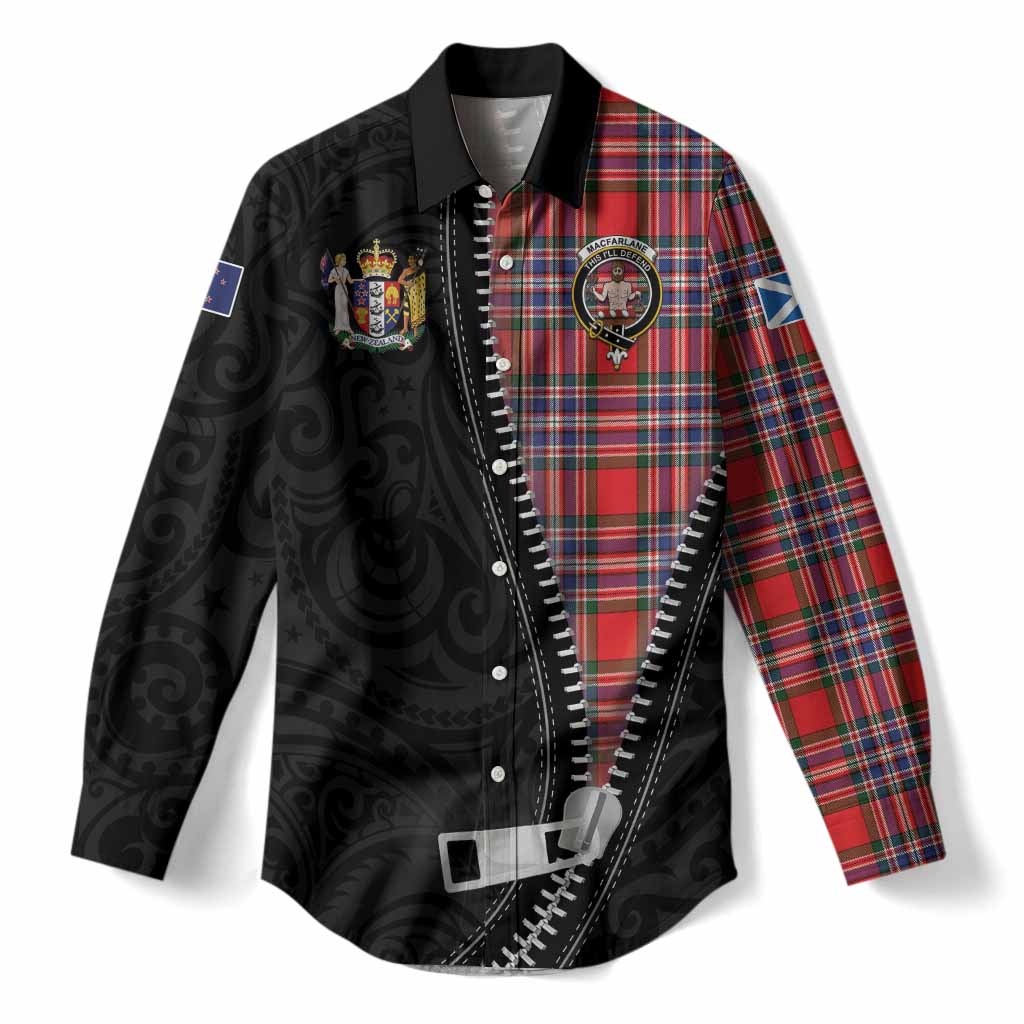 MacFarlane (McFarlane) Tartan Women Casual Shirt New Zealand Pattern Unique Zipper Stylized