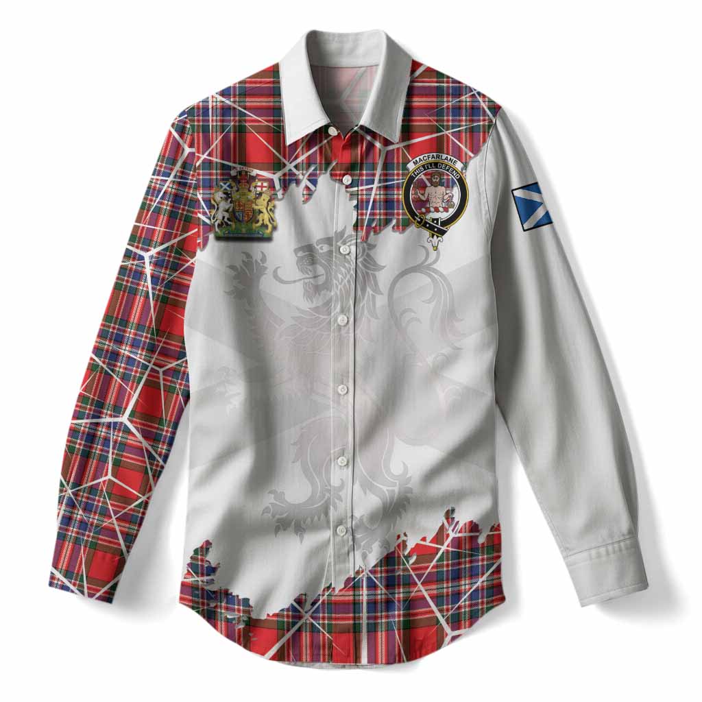 MacFarlane (McFarlane) Tartan Women Casual Shirt with Family Crest and Lion Rampant Grunge Style