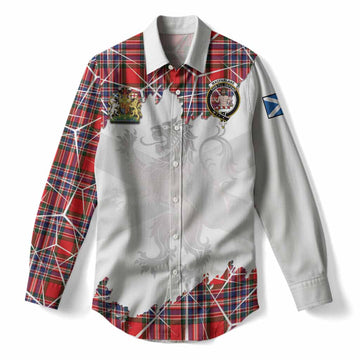 MacFarlane (McFarlane) Tartan Women Casual Shirt with Family Crest and Lion Rampant Grunge Style