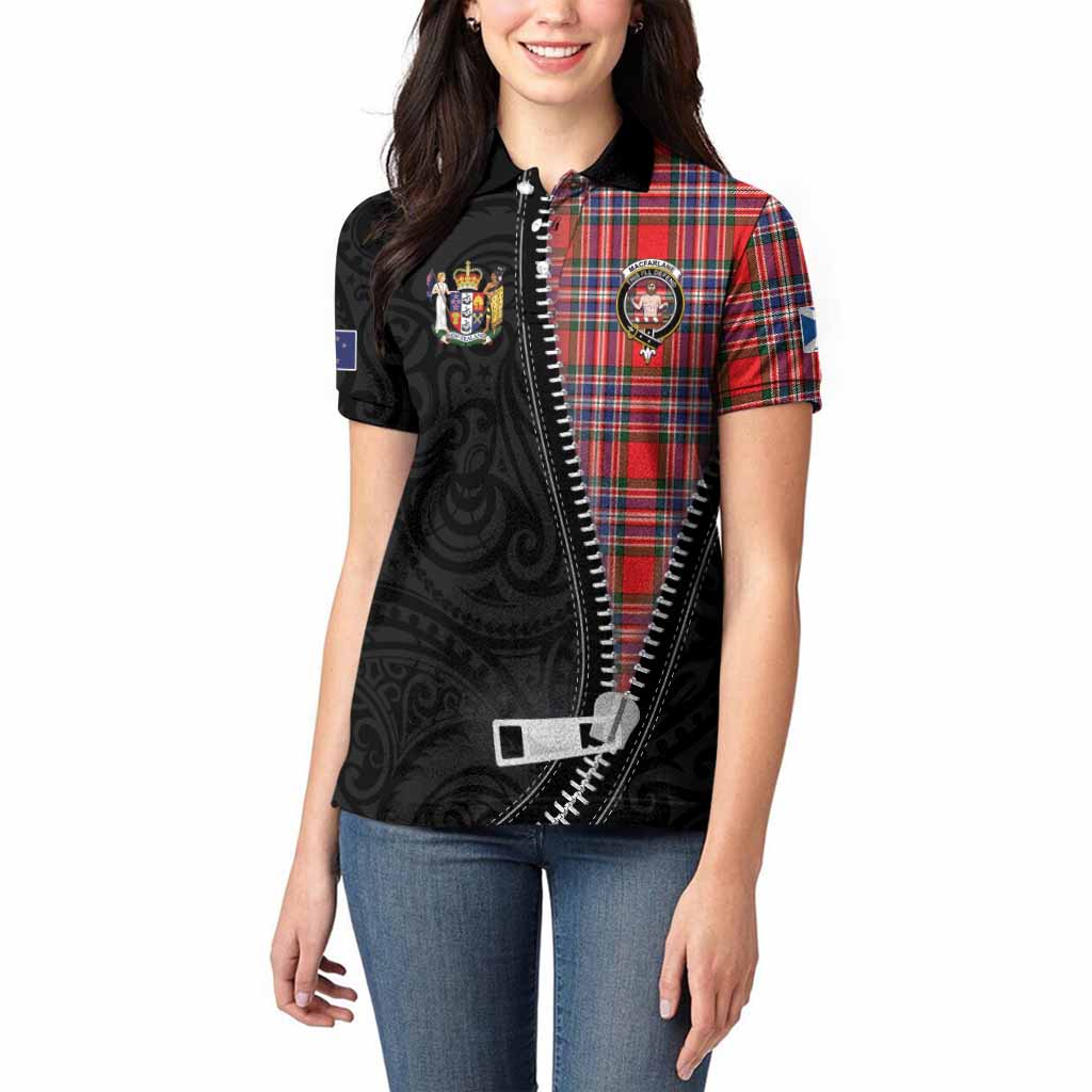 MacFarlane (McFarlane) Tartan Women Polo Shirt New Zealand Pattern Unique Zipper Stylized