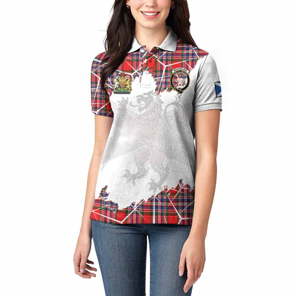 MacFarlane (McFarlane) Tartan Women Polo Shirt with Family Crest and Lion Rampant Grunge Style