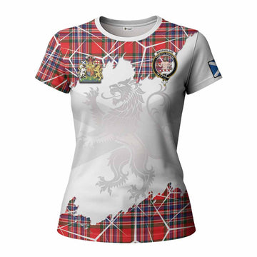 MacFarlane (McFarlane) Tartan Women T shirt with Family Crest and Lion Rampant Grunge Style