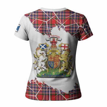 MacFarlane (McFarlane) Tartan Women T shirt with Family Crest and Lion Rampant Grunge Style