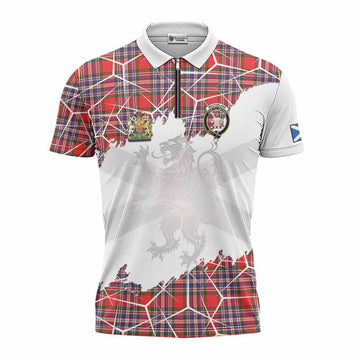 MacFarlane (McFarlane) Tartan Zipper Polo Shirt with Family Crest and Lion Rampant Grunge Style