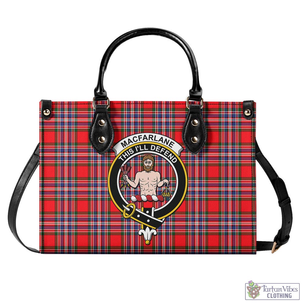 Tartan Vibes Clothing MacFarlane Modern Tartan Luxury Leather Handbags with Family Crest