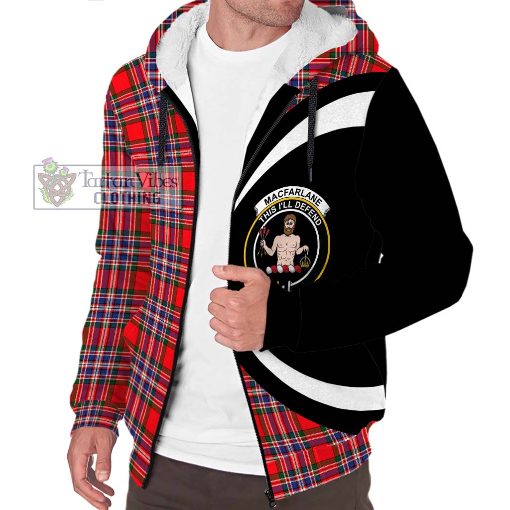 MacFarlane (McFarlane) Tartan Sherpa Hoodie with Family Crest Circle Style Unisex S - Tartan Vibes Clothing