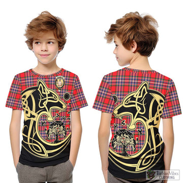 MacFarlane (McFarlane) Tartan Kid T-Shirt with Family Crest Celtic Wolf Style