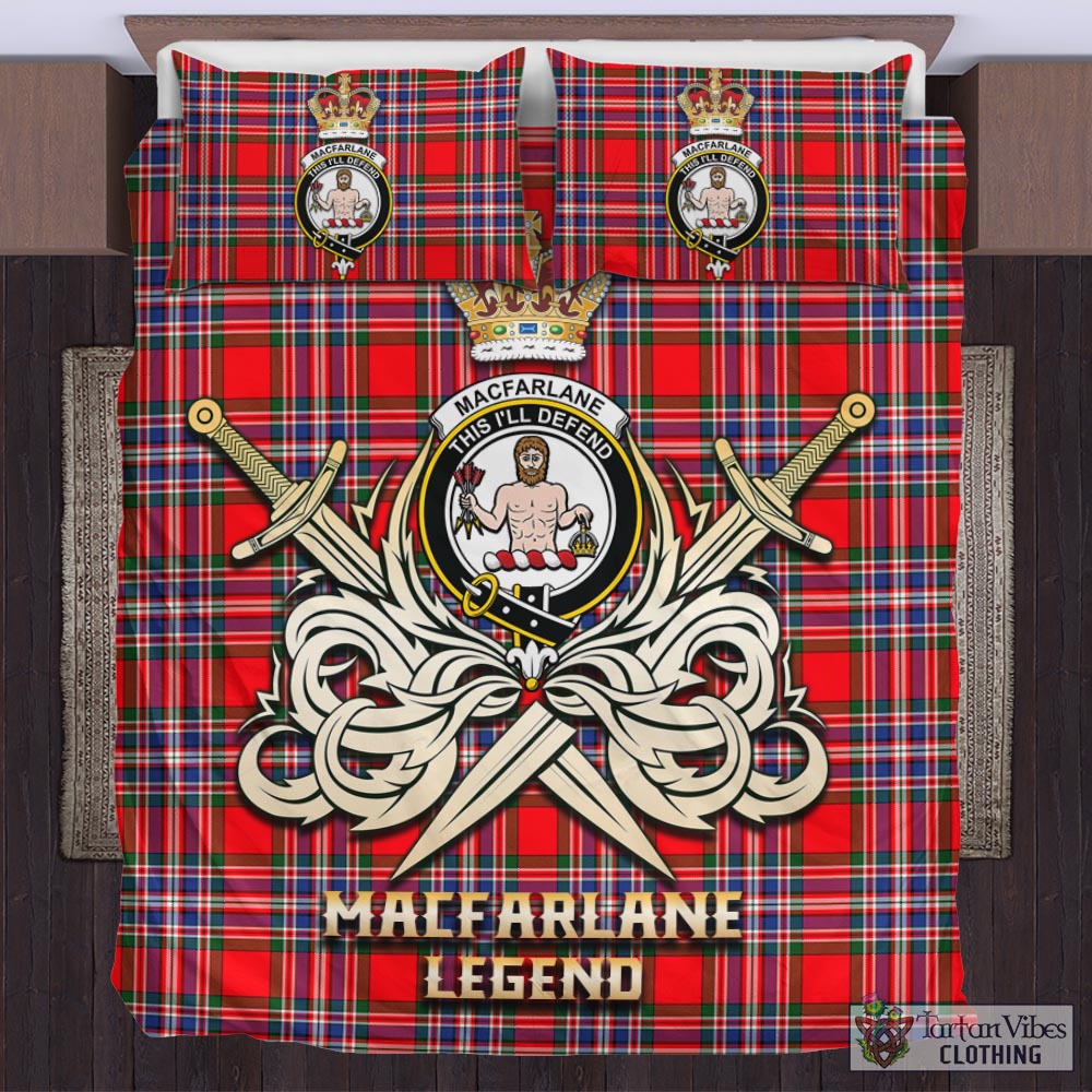 Tartan Vibes Clothing MacFarlane Modern Tartan Bedding Set with Clan Crest and the Golden Sword of Courageous Legacy