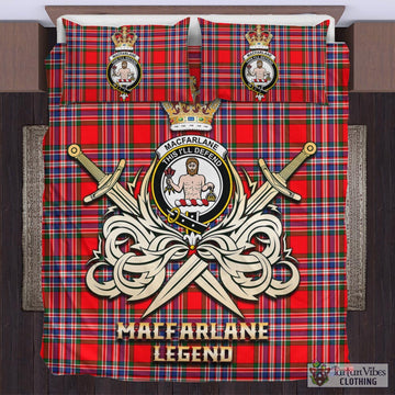 Tartan Vibes Clothing MacFarlane Modern Tartan Bedding Set with Clan Crest and the Golden Sword of Courageous Legacy