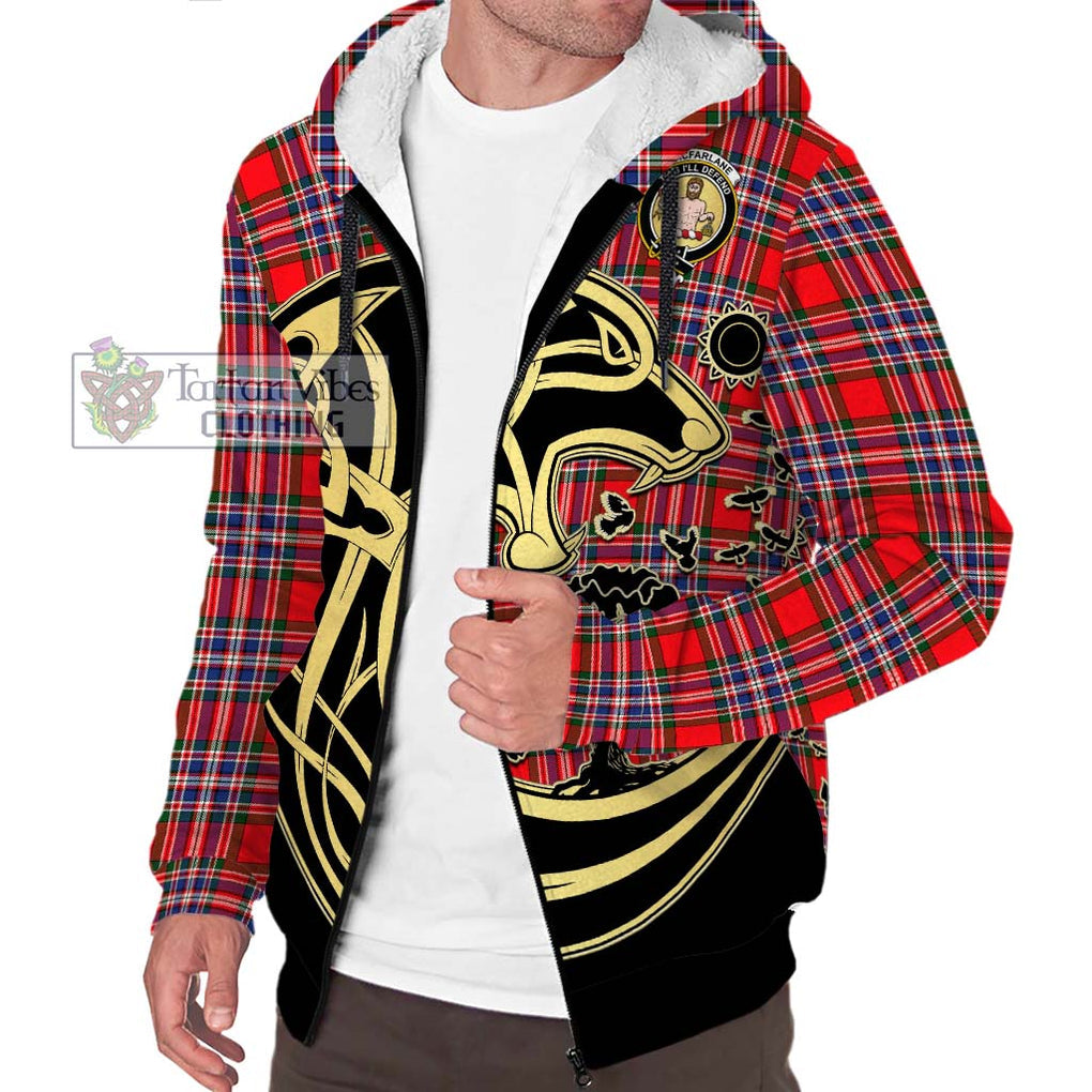 MacFarlane (McFarlane) Tartan Sherpa Hoodie with Family Crest Celtic Wolf Style Unisex S - Tartan Vibes Clothing