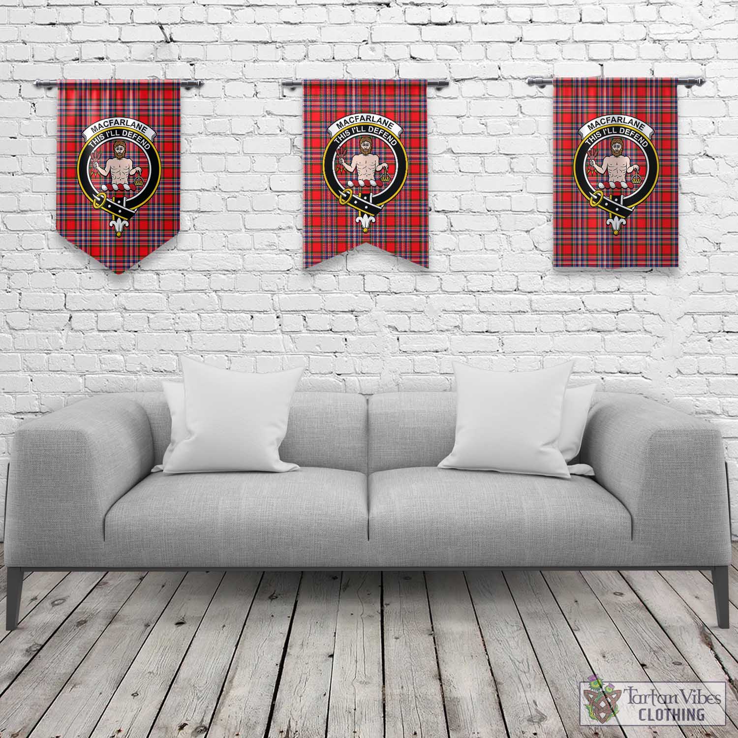 Tartan Vibes Clothing MacFarlane Modern Tartan Gonfalon, Tartan Banner with Family Crest