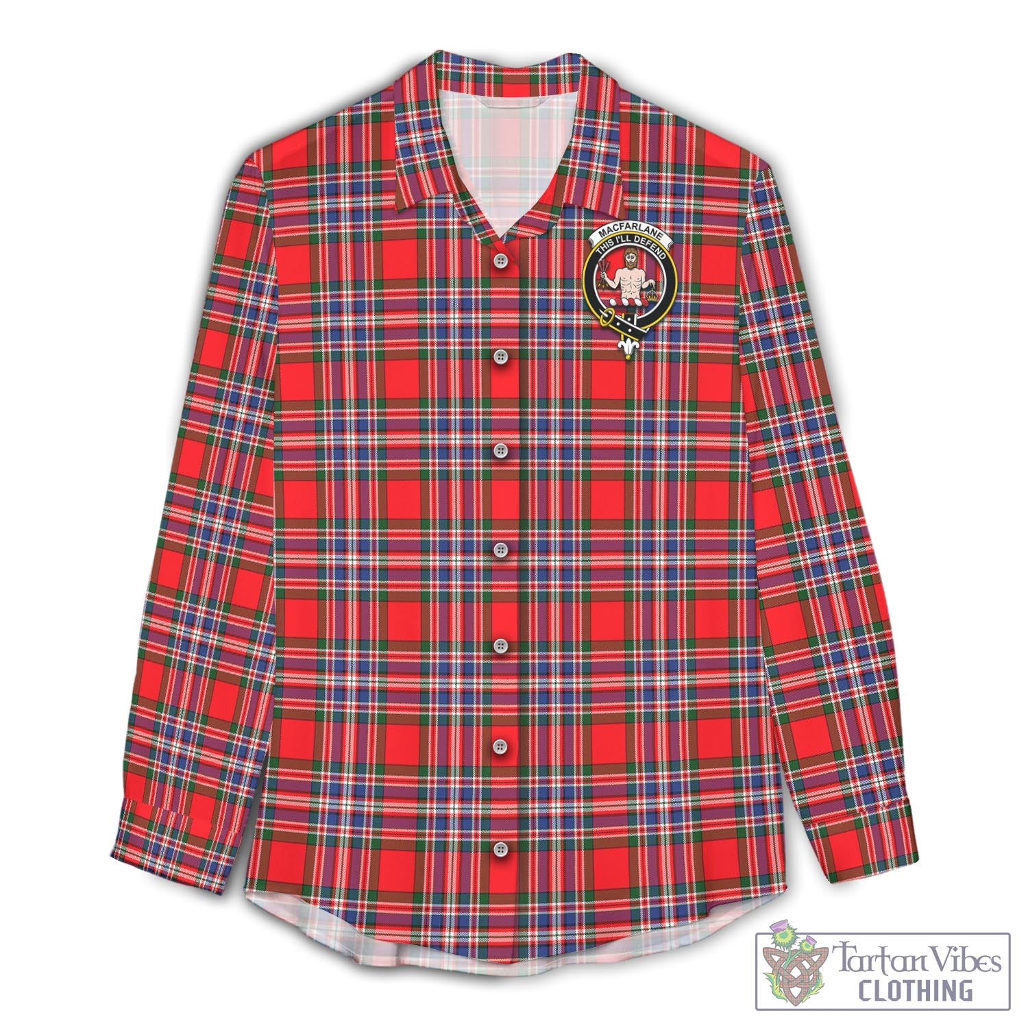 Tartan Vibes Clothing MacFarlane Modern Tartan Womens Casual Shirt with Family Crest