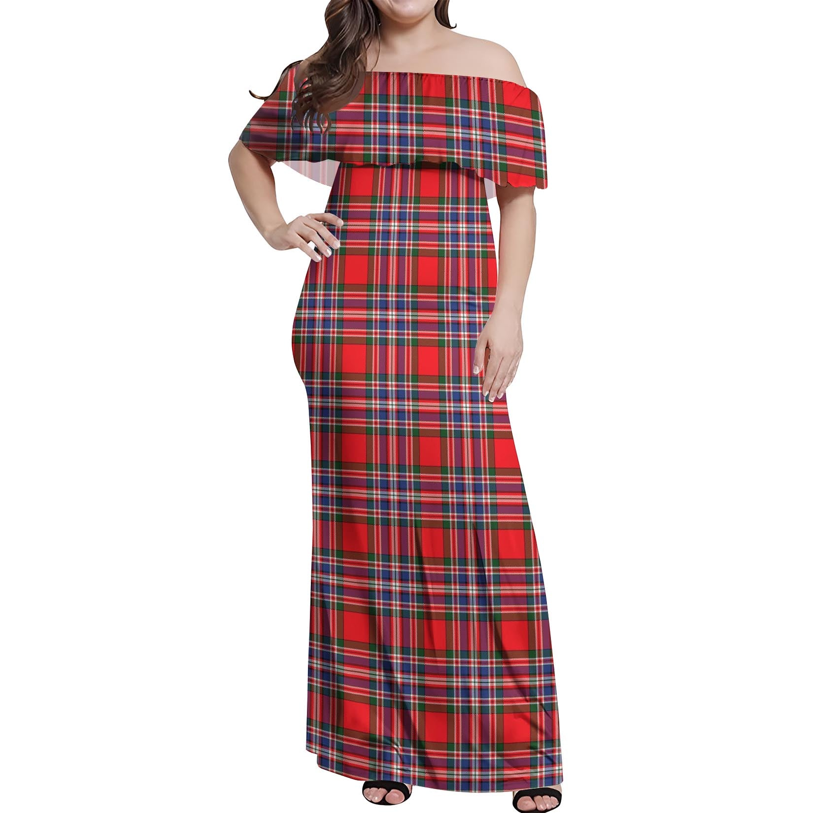 MacFarlane Modern Tartan Off Shoulder Long Dress Women's Dress - Tartanvibesclothing
