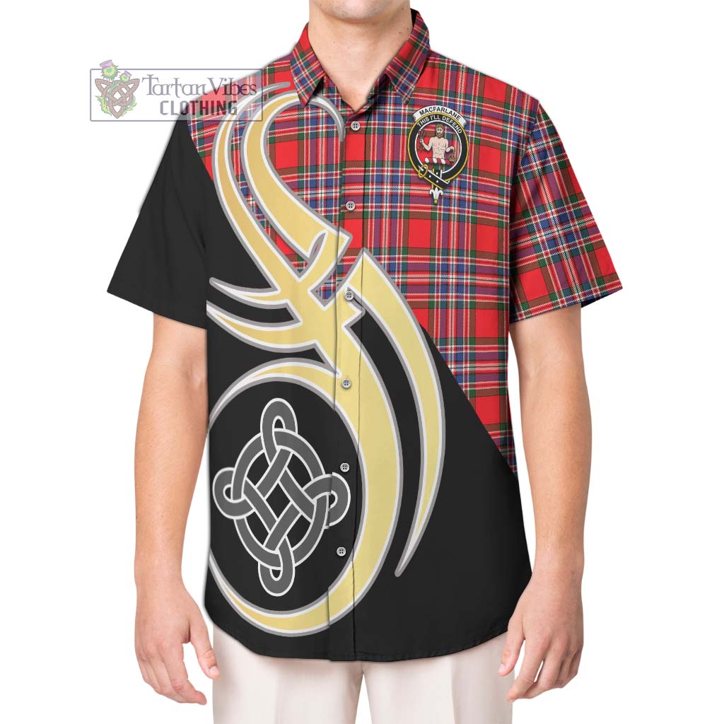 MacFarlane (McFarlane) Tartan Short Sleeve Button Shirt with Family Crest and Celtic Symbol Style Kid - Tartan Vibes Clothing