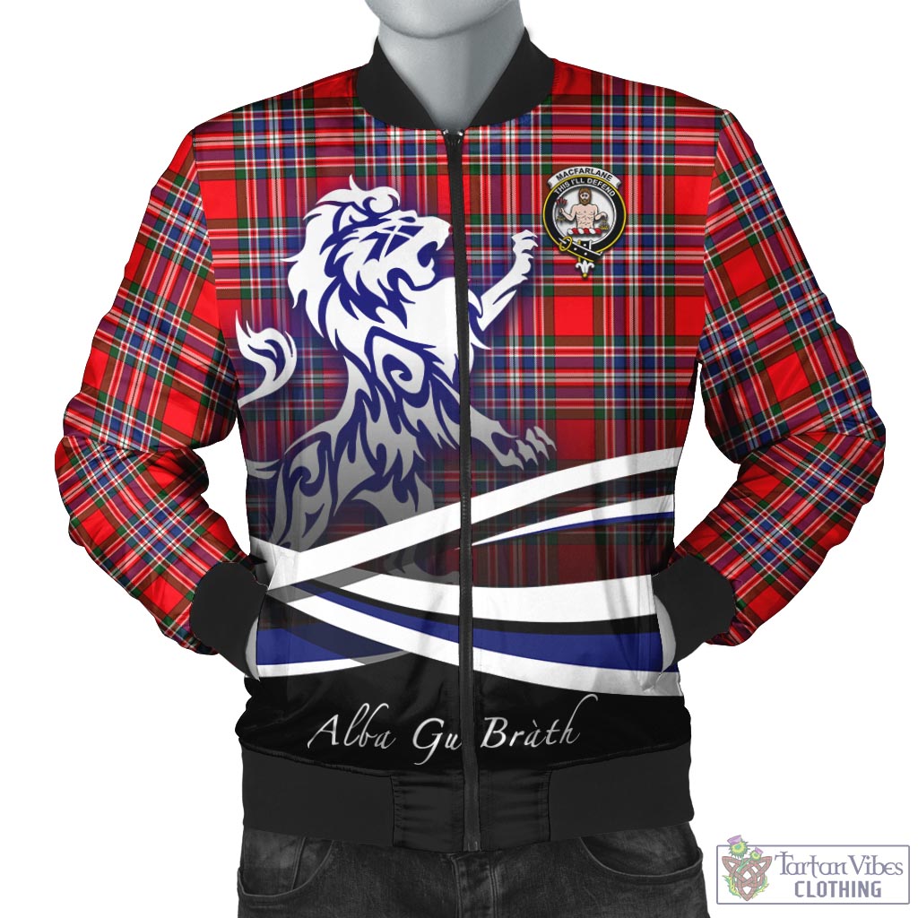 Tartan Vibes Clothing MacFarlane Modern Tartan Bomber Jacket with Alba Gu Brath Regal Lion Emblem