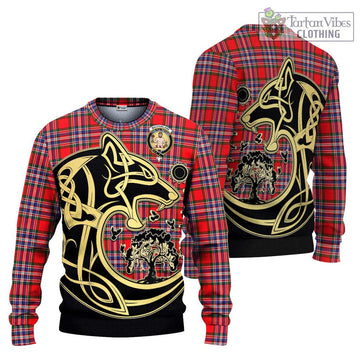 MacFarlane (McFarlane) Tartan Knitted Sweater with Family Crest Celtic Wolf Style Unisex - Tartan Vibes Clothing