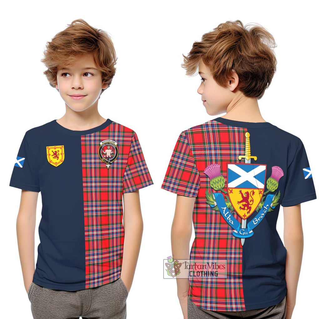 Tartan Vibes Clothing MacFarlane Modern Tartan Kid T-Shirt with Scottish Lion Royal Arm Half Style