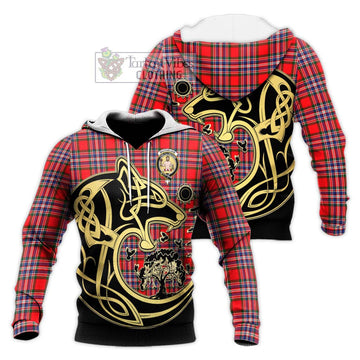 MacFarlane (McFarlane) Tartan Knitted Hoodie with Family Crest Celtic Wolf Style