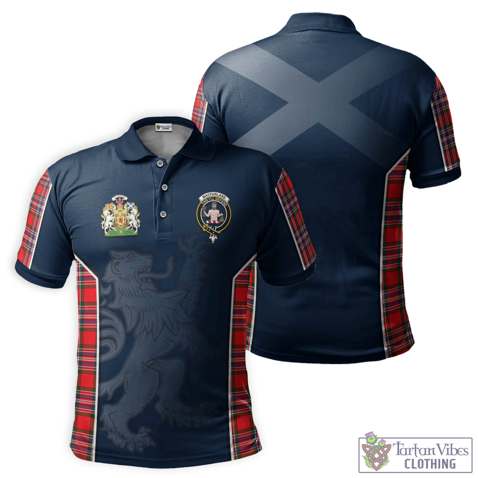 Tartan Vibes Clothing MacFarlane Modern Tartan Men's Polo Shirt with Family Crest and Lion Rampant Vibes Sport Style
