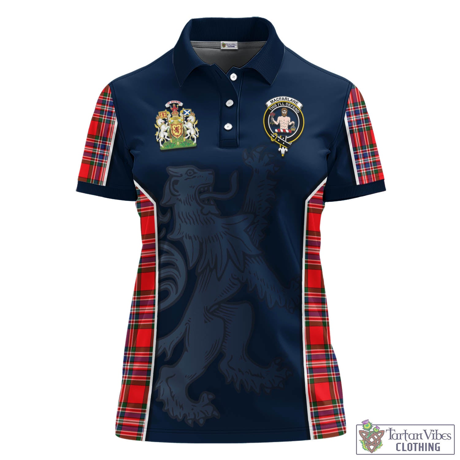 Tartan Vibes Clothing MacFarlane Modern Tartan Women's Polo Shirt with Family Crest and Lion Rampant Vibes Sport Style