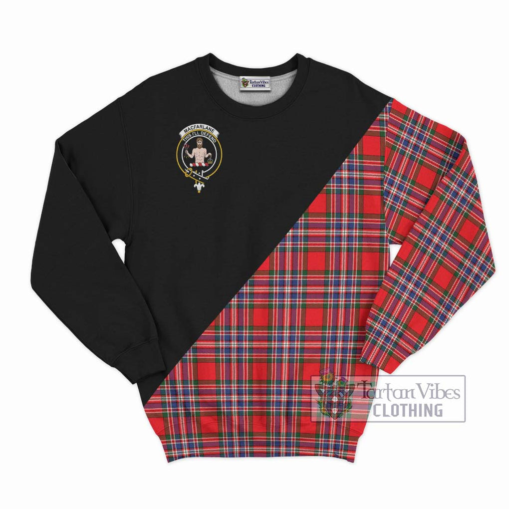 MacFarlane (McFarlane) Tartan Sweatshirt with Family Crest and Military Logo Style - Tartanvibesclothing Shop