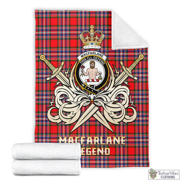 Tartan Vibes Clothing MacFarlane Modern Tartan Blanket with Clan Crest and the Golden Sword of Courageous Legacy
