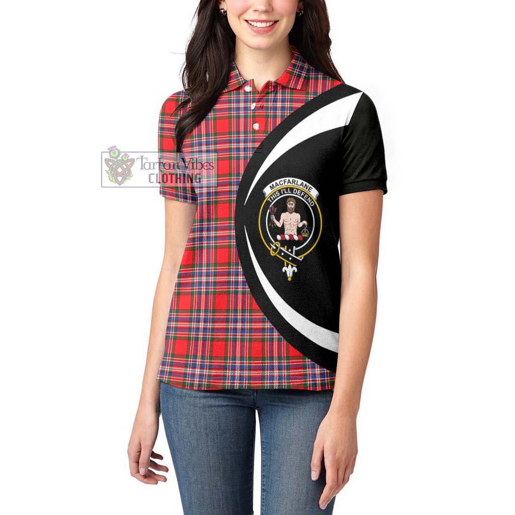 MacFarlane (McFarlane) Tartan Women's Polo Shirt with Family Crest Circle Style - Tartan Vibes Clothing