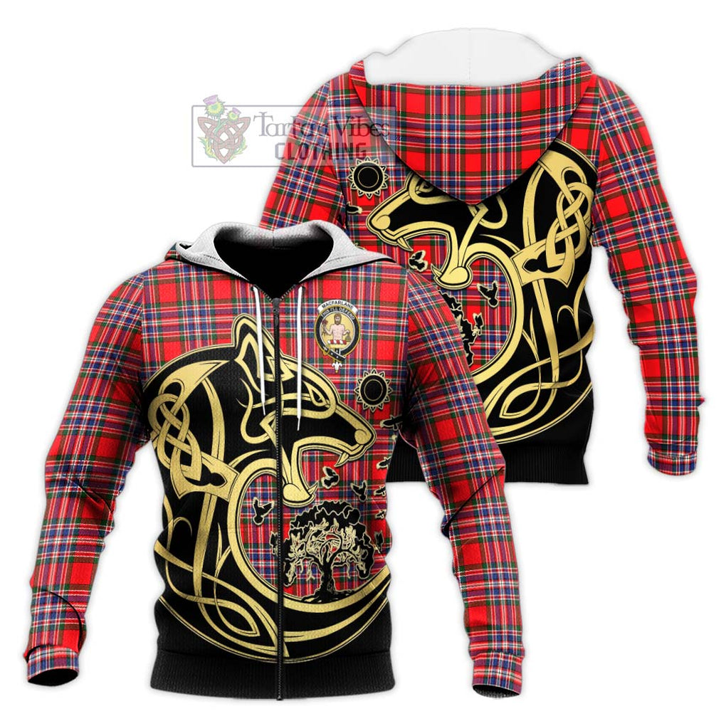 MacFarlane (McFarlane) Tartan Knitted Hoodie with Family Crest Celtic Wolf Style Unisex Knitted Zip Hoodie - Tartan Vibes Clothing