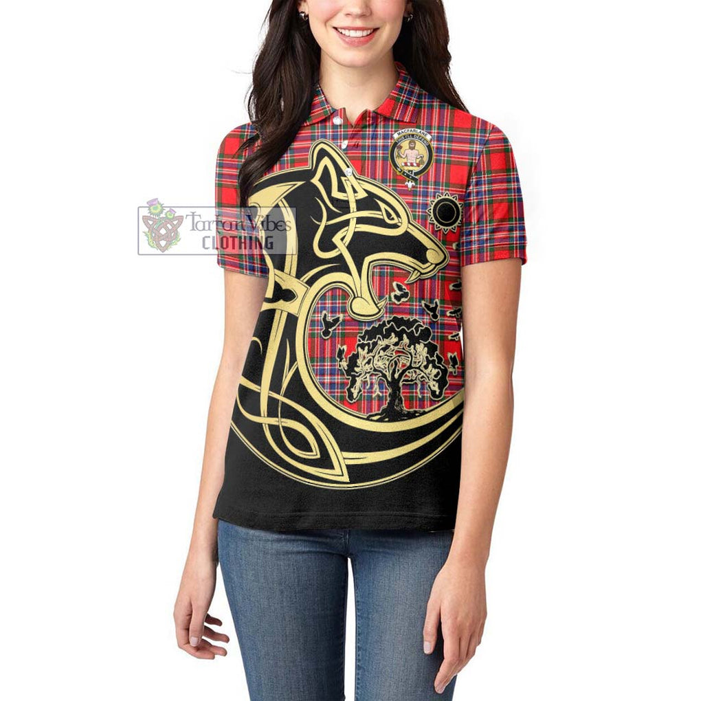 MacFarlane (McFarlane) Tartan Women's Polo Shirt with Family Crest Celtic Wolf Style - Tartanvibesclothing Shop