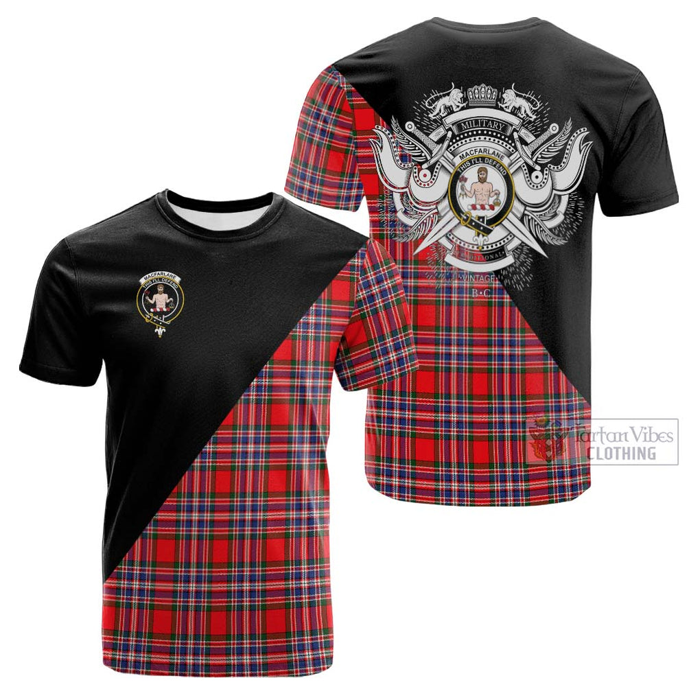 Tartan Vibes Clothing MacFarlane Modern Tartan Cotton T-shirt with Family Crest and Military Logo Style
