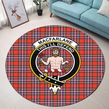 MacFarlane (McFarlane) Tartan Round Rug with Family Crest