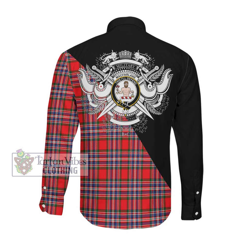 MacFarlane (McFarlane) Tartan Long Sleeve Button Shirt with Family Crest and Military Logo Style Men's Shirt - Tartanvibesclothing Shop