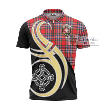Tartan Vibes Clothing MacFarlane Modern Tartan Zipper Polo Shirt with Family Crest and Celtic Symbol Style