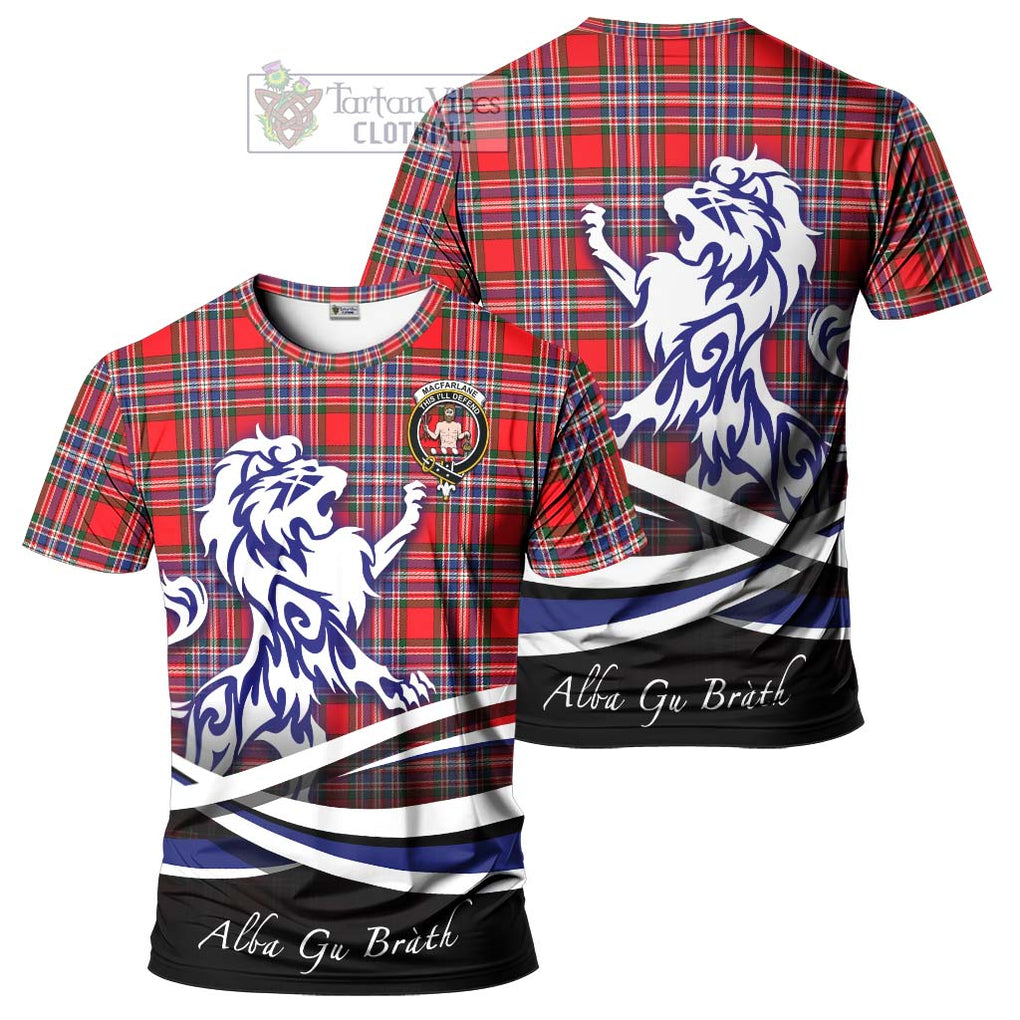 Tartan Vibes Clothing MacFarlane Modern Tartan Cotton T-shirt with Alba Gu Brath Regal Lion Emblem