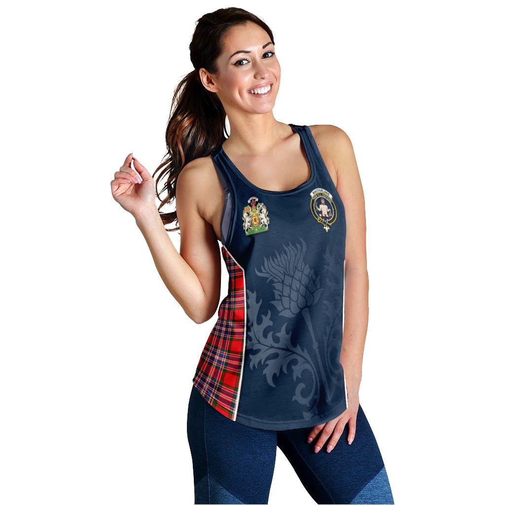 Tartan Vibes Clothing MacFarlane Modern Tartan Women's Racerback Tanks with Family Crest and Scottish Thistle Vibes Sport Style