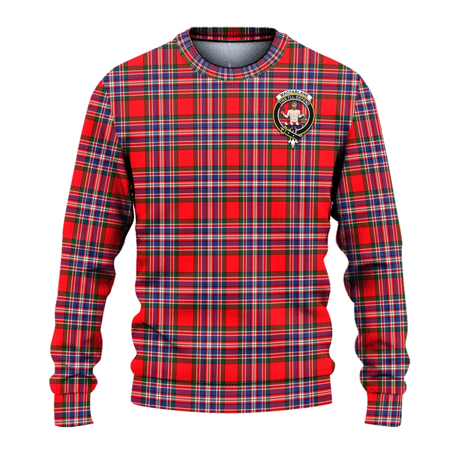 MacFarlane Modern Tartan Knitted Sweater with Family Crest - Tartanvibesclothing