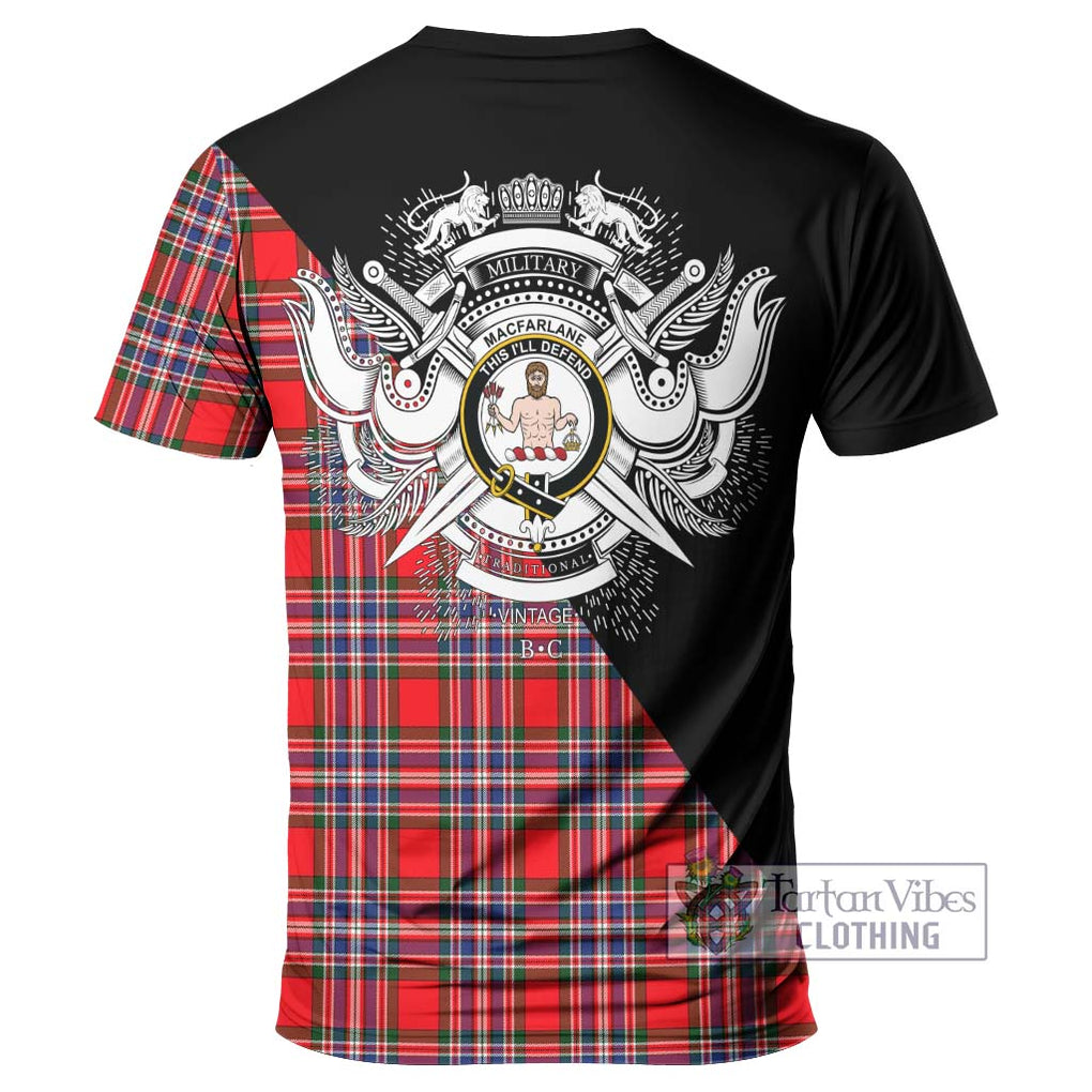 MacFarlane (McFarlane) Tartan T-Shirt with Family Crest and Military Logo Style - Tartanvibesclothing Shop