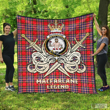 Tartan Vibes Clothing MacFarlane Modern Tartan Quilt with Clan Crest and the Golden Sword of Courageous Legacy