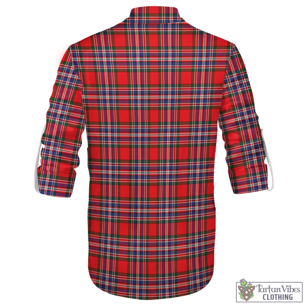 Tartan Vibes Clothing MacFarlane Modern Tartan Men's Scottish Traditional Jacobite Ghillie Kilt Shirt with Family Crest