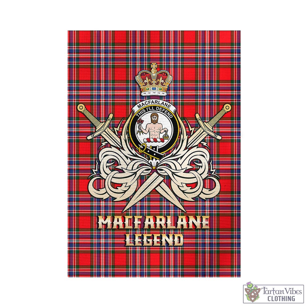 Tartan Vibes Clothing MacFarlane Modern Tartan Flag with Clan Crest and the Golden Sword of Courageous Legacy