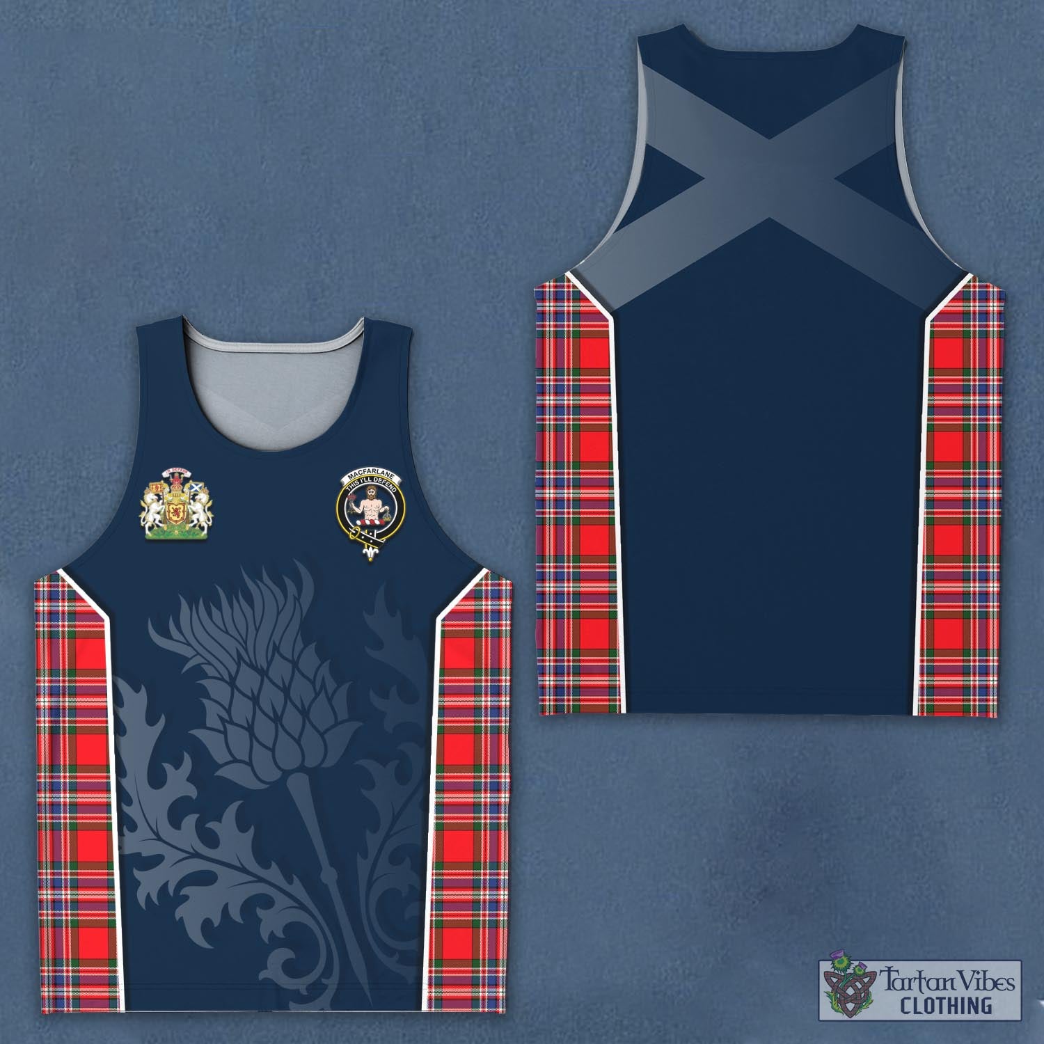 Tartan Vibes Clothing MacFarlane Modern Tartan Men's Tanks Top with Family Crest and Scottish Thistle Vibes Sport Style