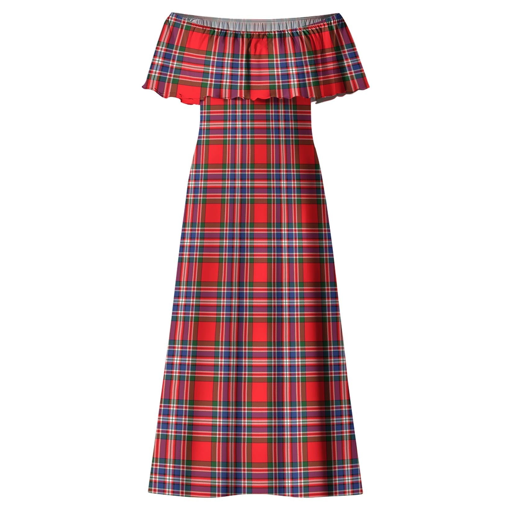 MacFarlane Modern Tartan Off Shoulder Long Dress - Tartanvibesclothing