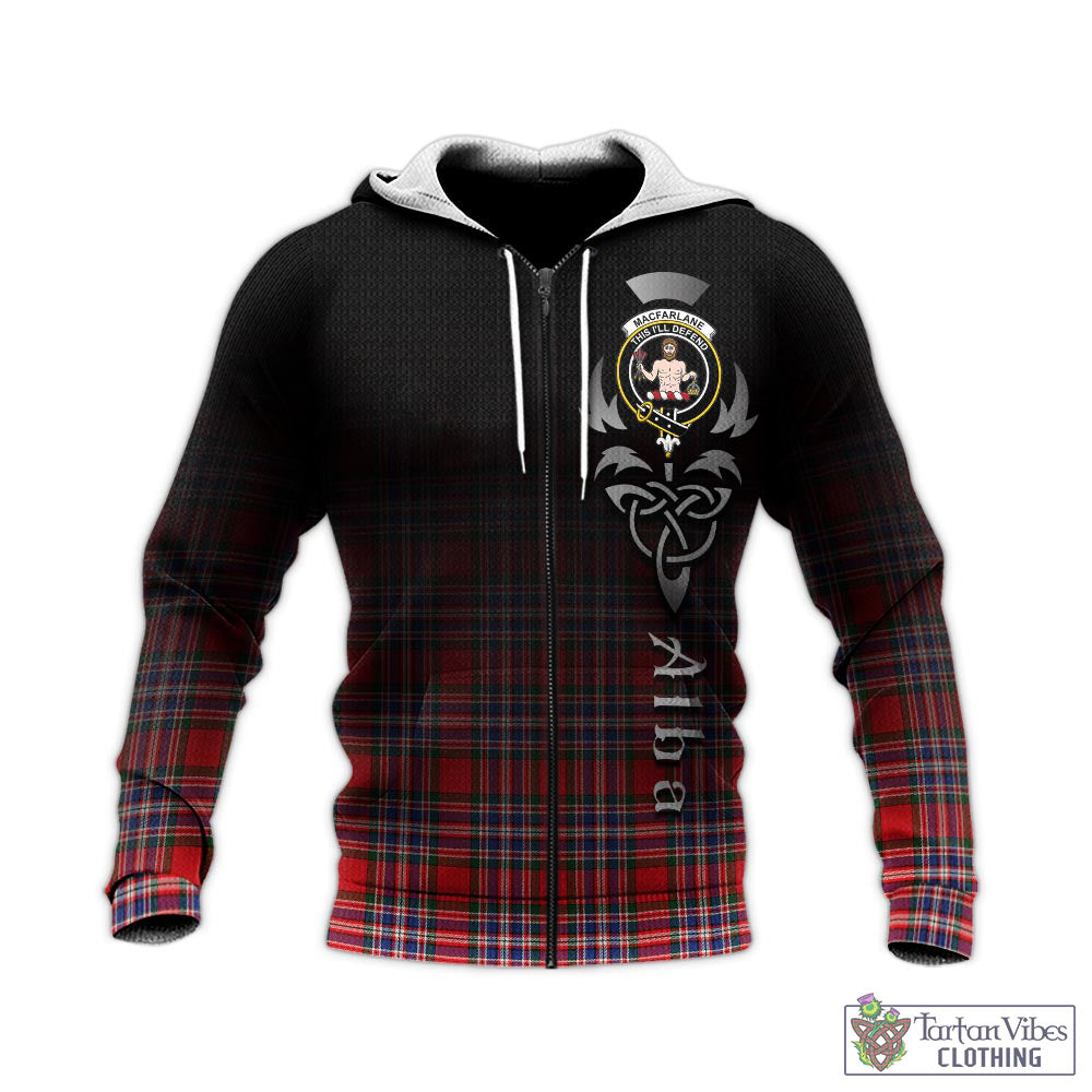 Tartan Vibes Clothing MacFarlane Modern Tartan Knitted Hoodie Featuring Alba Gu Brath Family Crest Celtic Inspired
